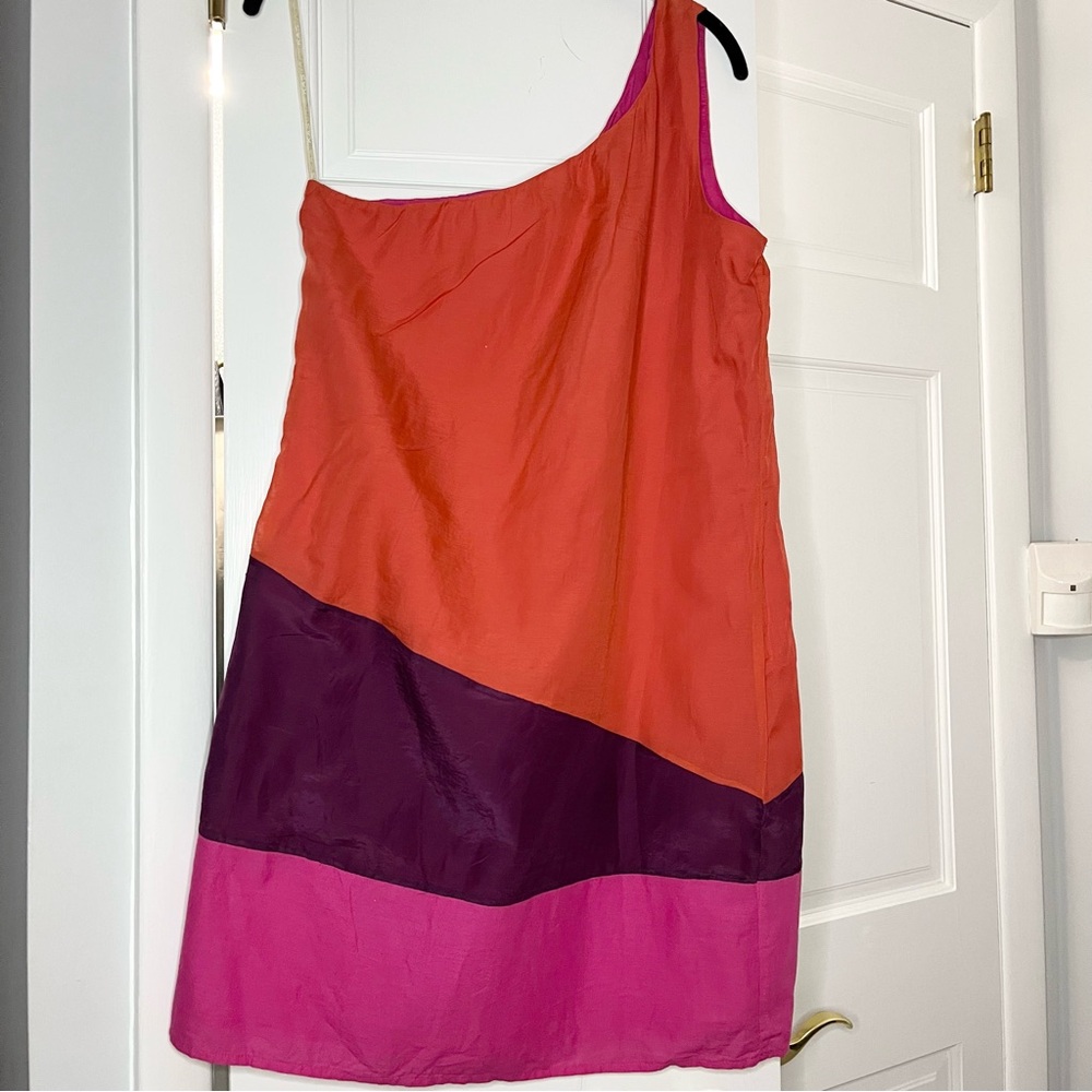 KAS New York One Shoulder Cotton & Silk Orange Purple & Pink Summer Dress